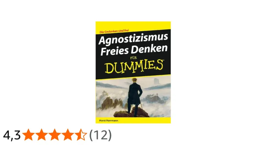 Buchcover "Agnostizismus Freies Denken für Dummies". Ein Mann steht auf einem Felsen und blickt in eine nebelverhangene Landschaft.