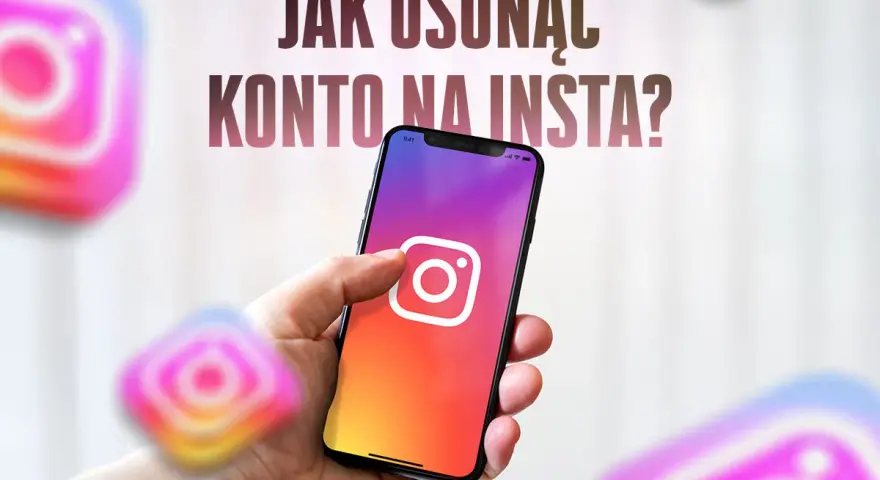 Chcesz wiedzieć, jak usunąć konto na Insta? Na ekranie telefonu widać ikonę Instagrama, a wokół niej inne, rozmyte loga.