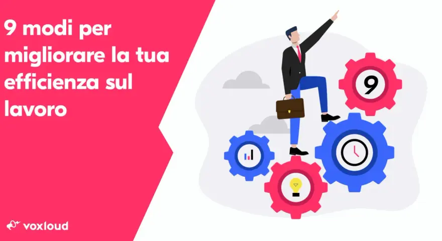 Uomo d'affari sale su ingranaggi, simbolo di un percorso efficiente ed efficace verso il successo lavorativo.