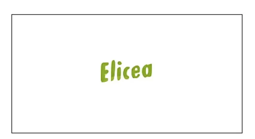 Zielona, ręcznie pisana nazwa "Elicea" na białym tle.