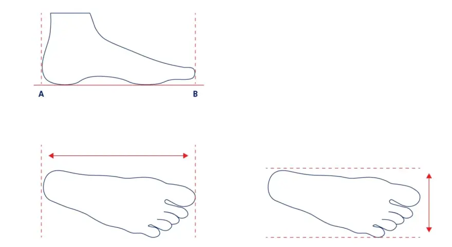Guía para elegir tu talla Mizuno: mide tu pie de largo y ancho para saber si necesitas talla grande o pequeño.