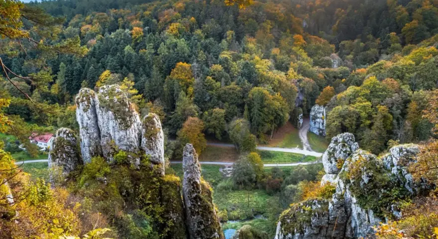 Ojcowski Park Narodowy ciekawostki: wapienne skały, jesienne lasy i malownicze doliny tworzą niezwykły krajobraz.