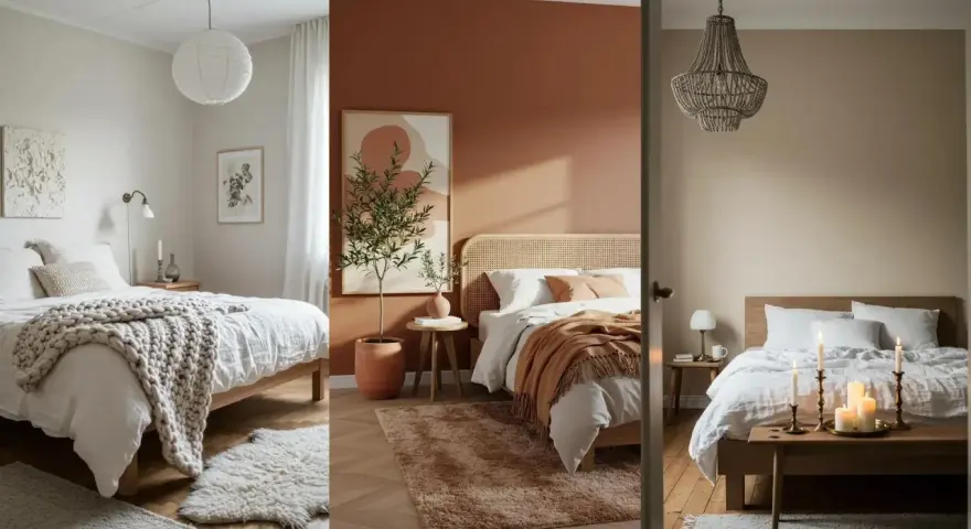 Tres acogedores dormitorios que invitan al descanso y crean ambientes de dormitorios románticos.