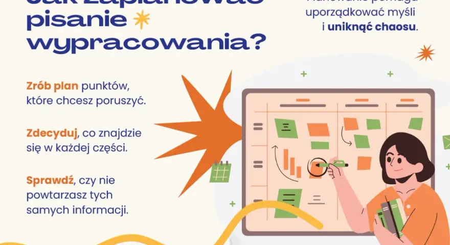 Tworzenie konspektu wypracowania: planuj punkty, decyduj o treści i unikaj powtórzeń. Planowanie uporządkuje myśli.