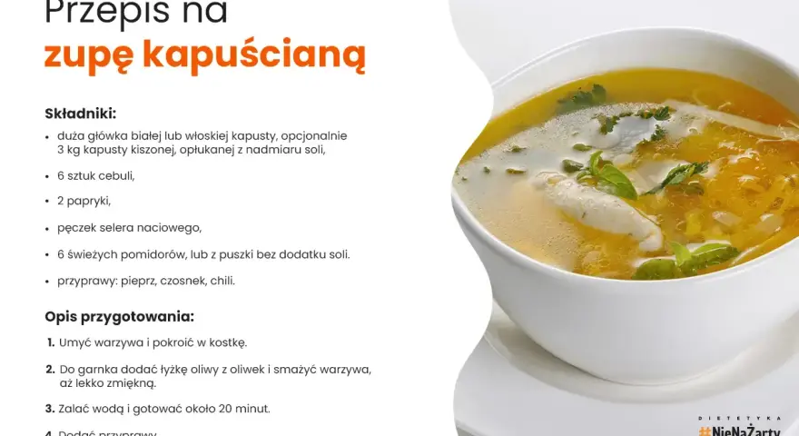 Przepis na zupę kapuścianą, idealną na 7-dniową dietę kapuścianą. Aromatyczna zupa z kapusty, warzyw i przypraw.
