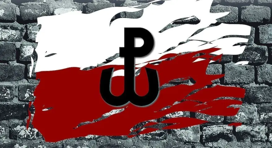 Polska walcząca symbol kotwicy na tle biało-czerwonej flagi, symbolizującej opór i nadzieję.