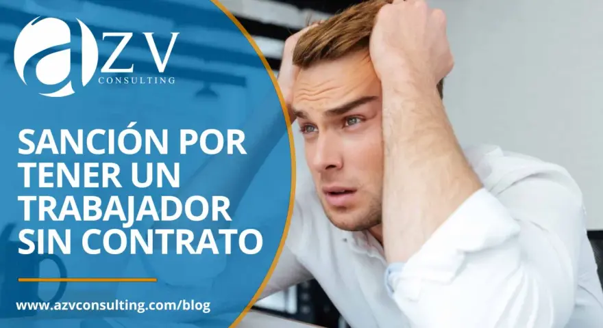 Hombre angustiado por una sanción por tener un trabajador sin contrato. Evita multas y problemas legales.