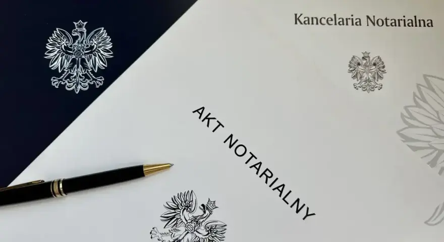 Akt notarialny z godłem Polski. Długopis czeka na podpis, który może być oświadczeniem o poddaniu się egzekucji.