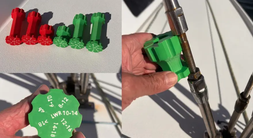 3D printed abs resin tools for adjusting turnbuckles on a sailboat.