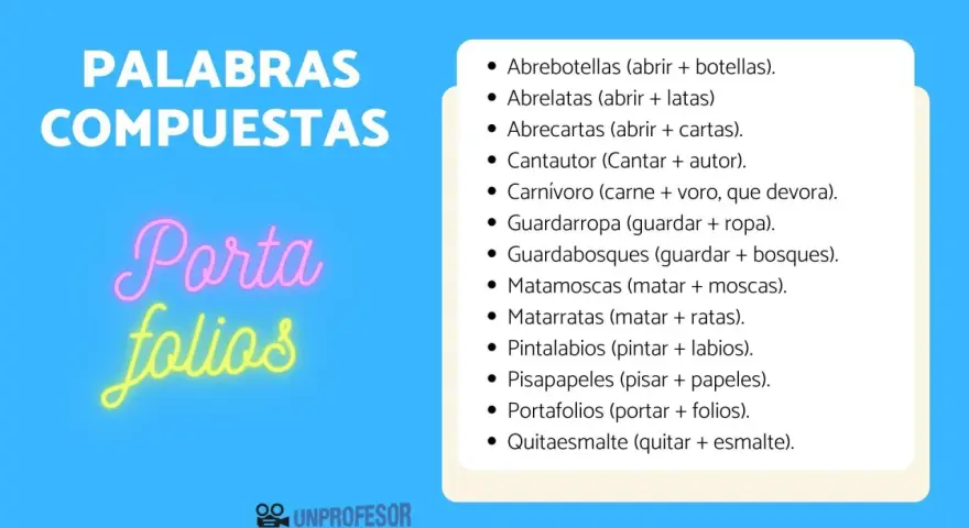 Ejemplos palabras compuestas: abrelatas, guardabosques, portafolios. Aprende cómo se forman.