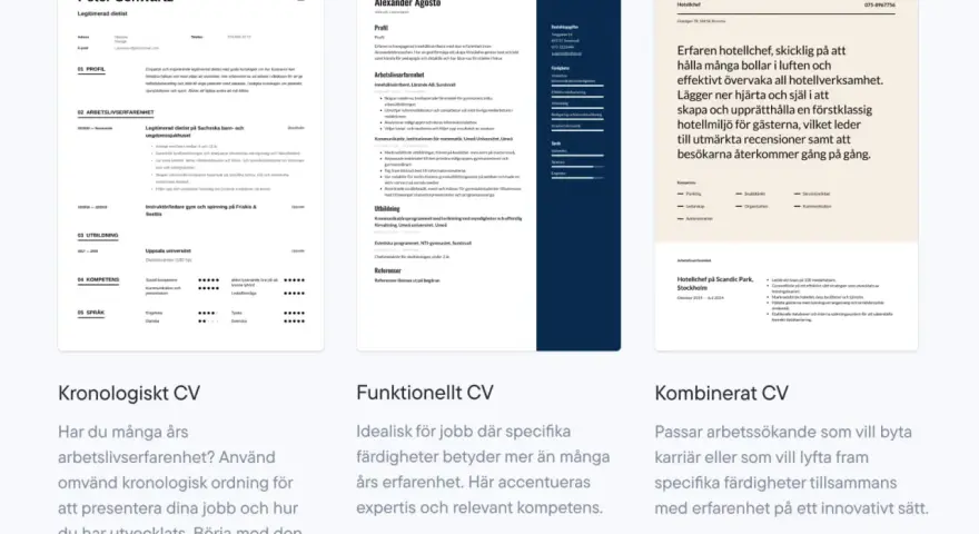 CV-exempel visar olika kompetenser och hur de kan presenteras.