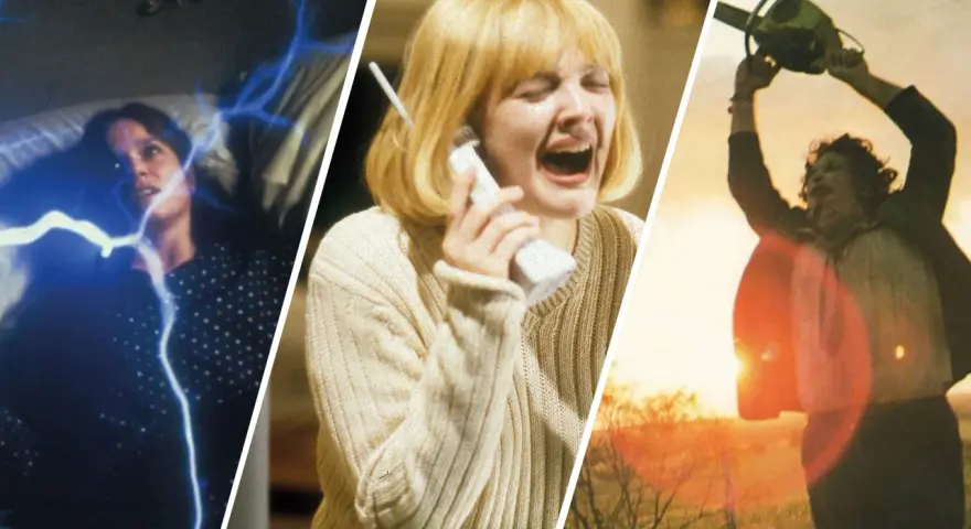 Scene da brivido: una donna terrorizzata da scariche elettriche, un'altra al telefono in preda al panico, e un uomo con una motosega. Storie vere horror di casi realmente accaduti.
