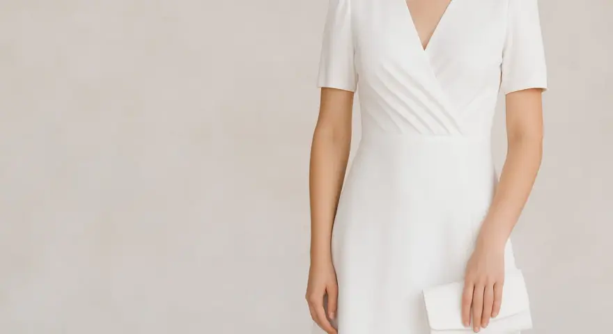 Elegancka biała sukienka z kopertówką – idealne dodatki do białej sukienki na wesele.