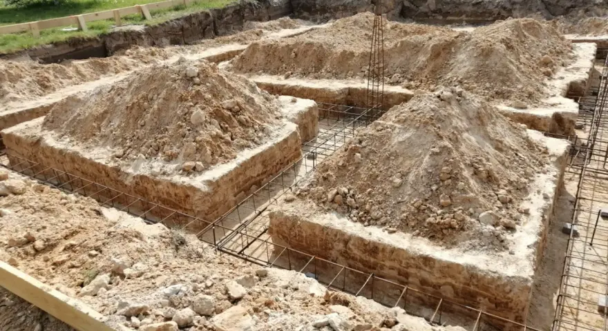 Wygląda na to, że powstają ławy fundamentowe. Wykopano głębokie rowy, w których widać zbrojenie, a na wierzchu leżą hałdy ziemi.
