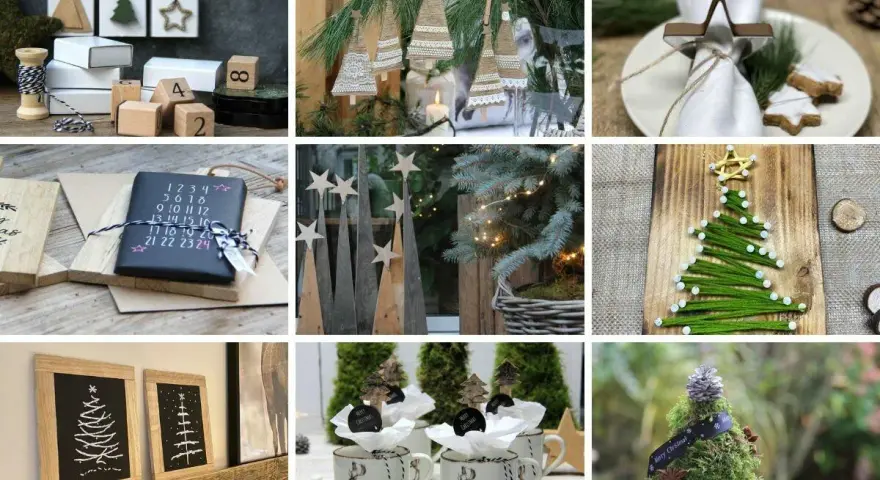 Ideen für Basteln Weihnachten Kinder 10 Jahre: Adventskalender, Baumschmuck aus Jute, Holz-Tannenbäume, Lichterketten, Geschenktassen mit Rentier.