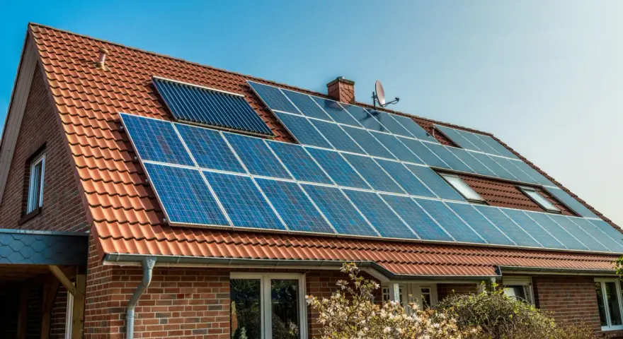Dom z panelami fotowoltaicznymi na dachu. Nowe zasady dla inwestujących w zieloną energię.
