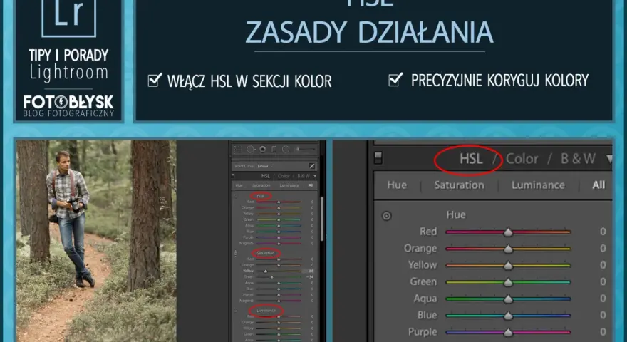 Porady Lightroom: jak precyzyjnie korygować kolory za pomocą HSL. Skróty klawiszowe ułatwiają pracę.