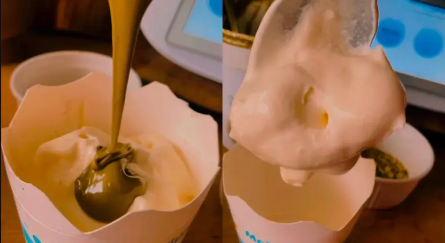 Pistacjowy sos spływa do kubeczka McFlurry, a potem łyżka unosi puszysty deser.