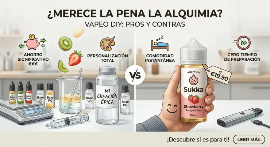 Vapeo DIY vs. listo para usar: ahorra dinero y personaliza tus mezclas, o disfruta de la comodidad instantánea. Considera los beneficios de la nicotina.