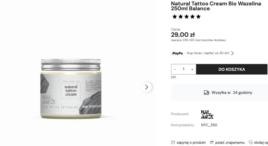 Natural Tattoo Cream Bio Wazelina Balance. Czy można smarować tatuaż wazeliną? Ten krem to naturalna alternatywa.