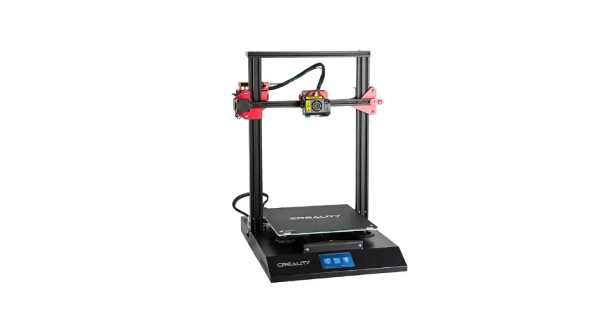 Drukarka 3D Creality CR-10 Smart Pro z czarną podstawą i czerwonymi elementami.
