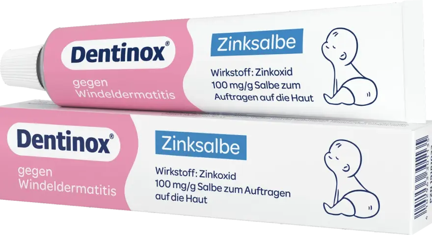 Zwei Tuben Dentinox Zinksalbe gegen Windeldermatitis. Ideal für den empfindlichen Intimbereich.