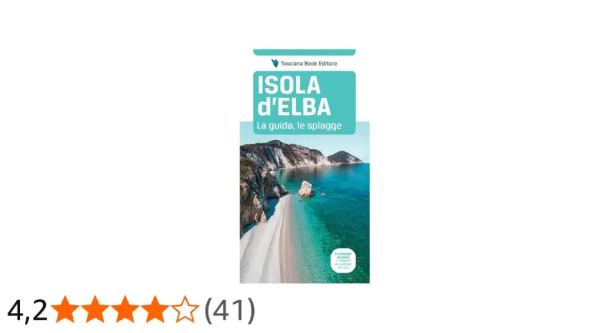 Copertina guida "Isola d'Elba: La guida, le spiagge", con foto di una spiaggia incantevole e mare cristallino.