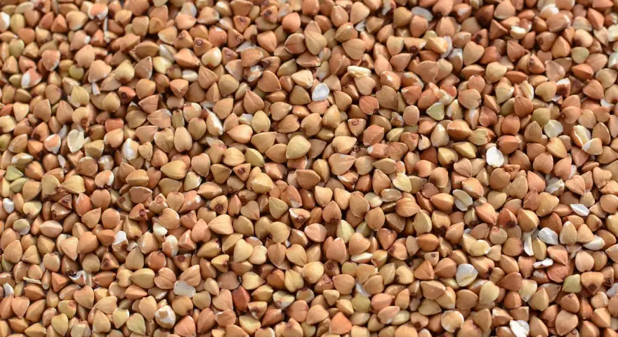 Nahaufnahme von Buchweizenkörnern, eine gesunde, glutenfreie Zutat für vielfältige Gerichte.