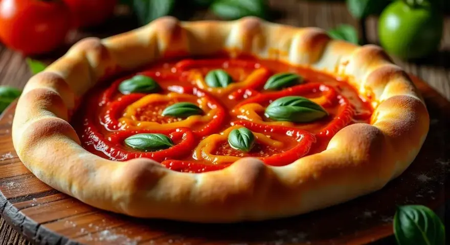 Pyszna pizza z papryką i bazylią, idealne dodatki do pizzy.