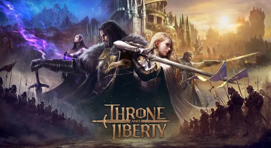 Guerreros luchan por el **trono y la libertad** en un mundo de fantasía épica, con castillos y magia.