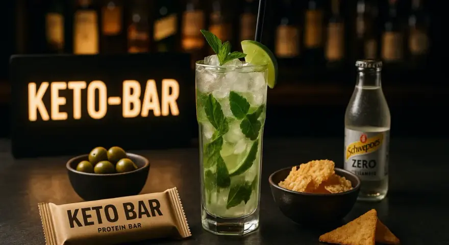 Keto-bar z napojem i przekąskami. Idealny alkohol na keto, gdy chcesz się zrelaksować.