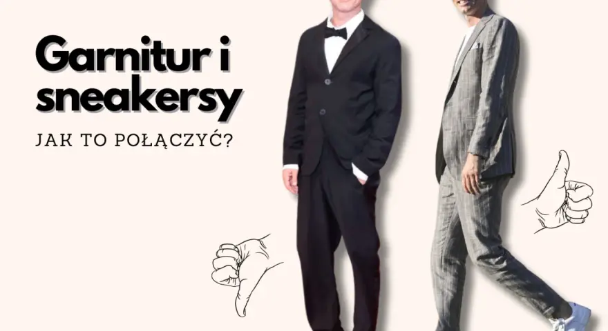 Garnitur i sneakersy: stylizacja z klasą. Dwóch mężczyzn prezentuje, jak nosić garnitur ze sportowymi butami.