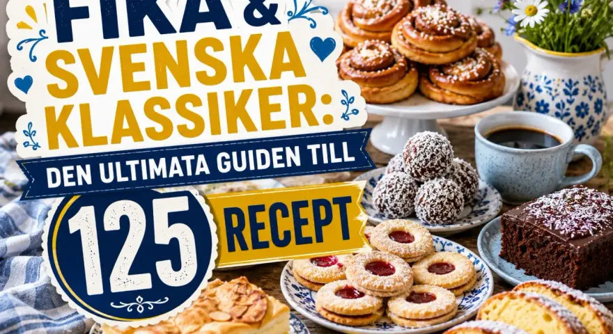 Fika & Svenska Klassiker: Den ultimata guiden till 125 recept. En härlig samling av kanelbullar, chokladkaka, syltkakor och mer.