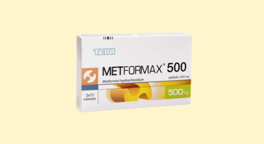 Opakowanie leku Metformax 500, który może być stosowany jako wsparcie w procesie odchudzania. Zawiera 30 tabletek po 500 mg.