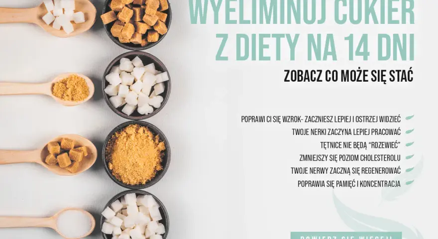 Łyżki i miseczki z różnymi rodzajami cukru. Eliminacja cukru z diety na 14 dni może przynieść korzyści, np. poprawę wzroku. Pierwsze objawy odstawienia cukru mogą być pozytywne.