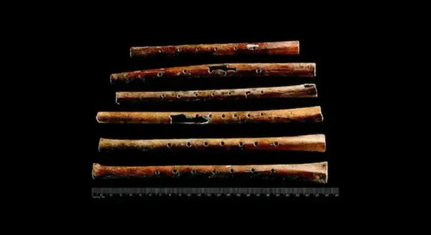 Starożytne flety z kości, najstarsze instrumenty muzyczne, ukazują pradawne melodie.