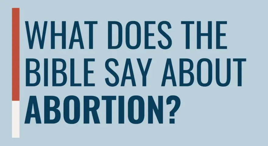 Text on a blue background asks "What does the Bible say about abortion?".