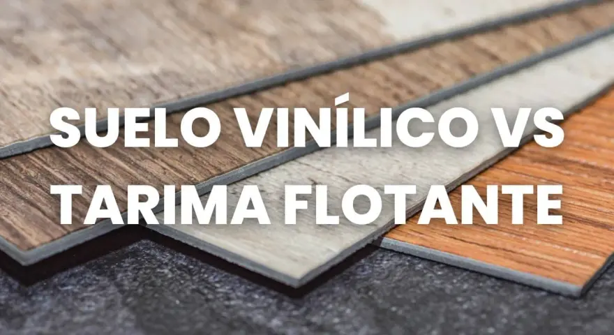 Muestras de tarima flotante o suelo vinílico con diferentes acabados de madera.