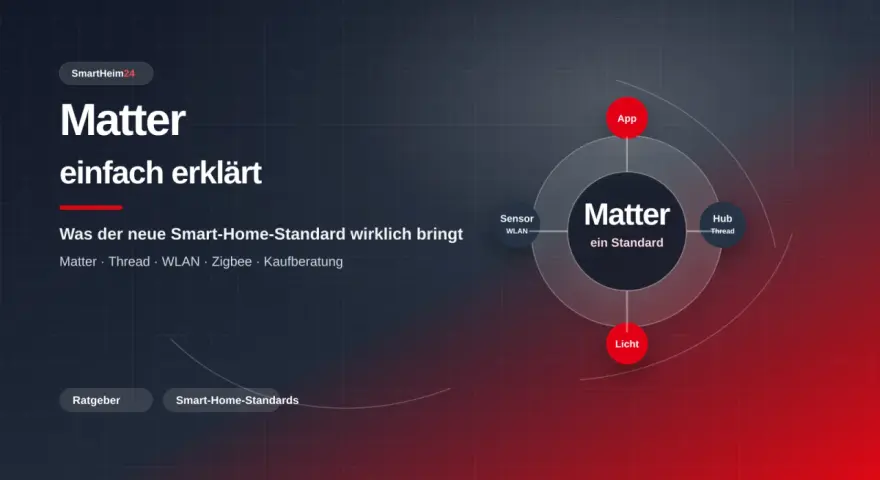 Das Diagramm zeigt, wie ein Matter home hub Geräte wie Sensoren, Lichter und Apps verbindet.