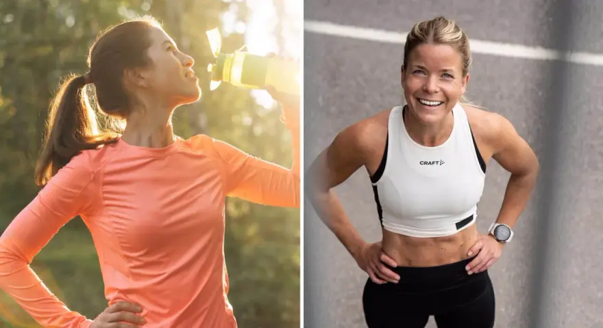 Två löpare, en dricker ur flaska i solljus, den andra ler mot kameran. Bli snabbare på 5 km med rätt träning och återhämtning.