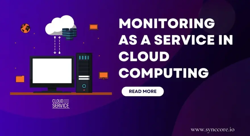 Illustration of cloud computing infrastructure with a computer and server, highlighting "Monitoring as a Service" for seamless cloud operations.