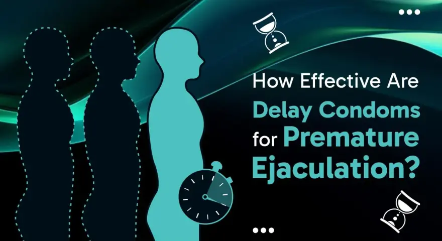 Silhouettes of men, hourglass, stopwatch. Czy prezerwatywy przedłużające stosunek mają skutki uboczne?