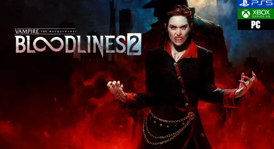 Una vampira con colmillos afilados y mirada intensa, lista para la acción en Vampire The Masquerade Bloodlines 2.