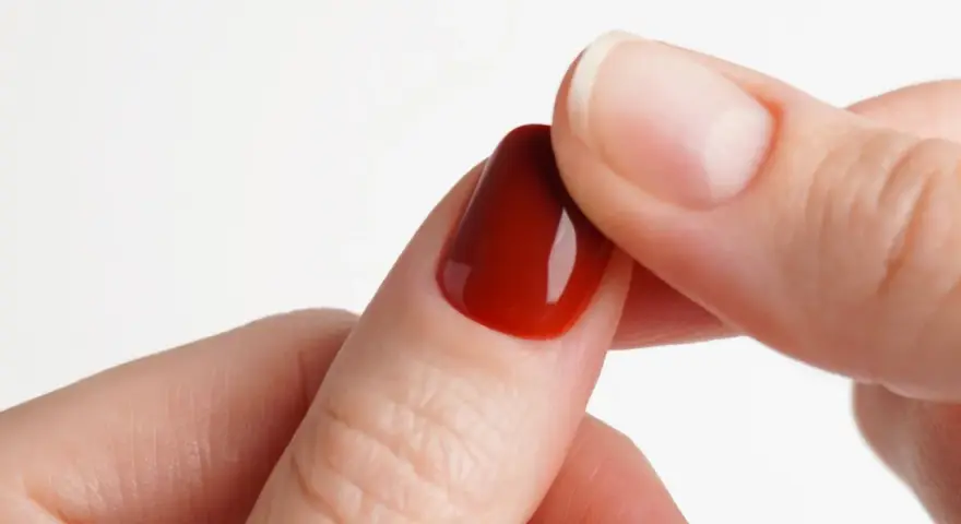 Dettaglio di un'unghia con smalto gel rosso intenso, perfetta per un tutorial unghie gel principianti.