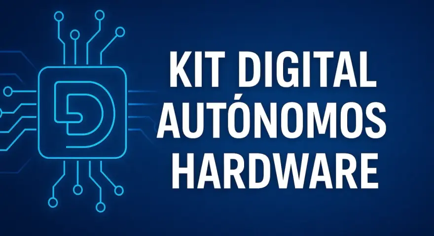 Un circuito azul estilizado con la letra "D" en su centro. A la derecha, el texto "KIT DIGITAL AUTÓNOMOS HARDWARE" en blanco.