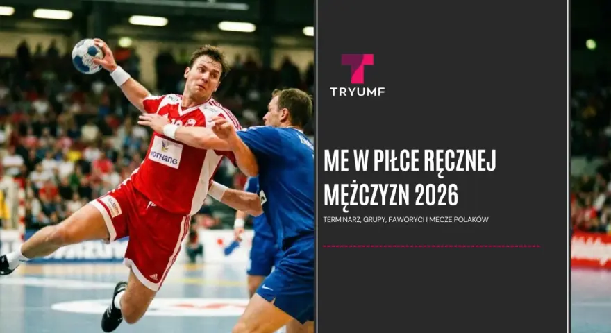 Piłkarz ręczny w skoku rzuca piłkę. Zapowiedź ME w piłce ręcznej mężczyzn 2026.