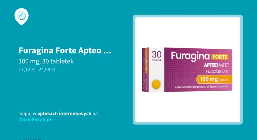 Furagina Forte Apteo Med, 100 mg, 30 tabletek. Czy furagina jest na receptę? To lek bez recepty na infekcje dróg moczowych.