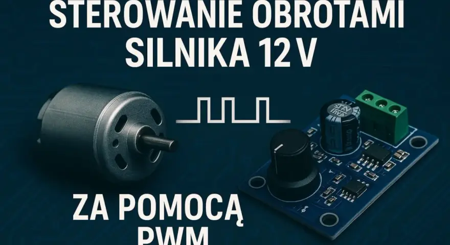 Silnik 12V i moduł z potencjometrem – regulator prędkości do sterowania obrotami silnika za pomocą PWM.
