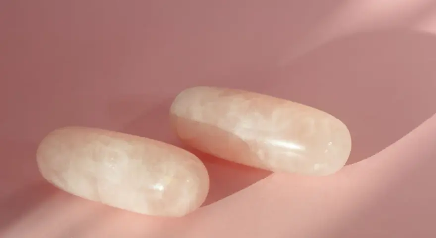 Dos piedras de cuarzo rosa pulidas, con vetas blancas, sobre un fondo rosa pálido. ¿Por qué el cuarzo rosa se pone blanco?
