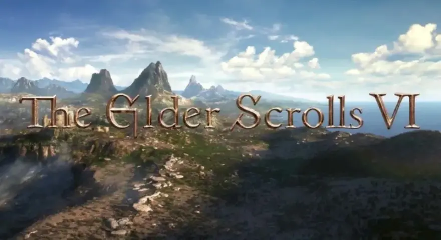 El título "The Elder Scrolls VI" se cierne sobre un paisaje montañoso y costero, anunciando una nueva aventura.